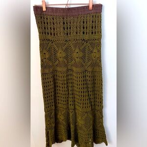 Boston Proper Olive Green Crochet Midi Skirt